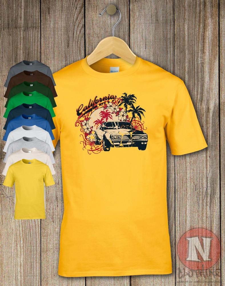 Californie Muscle Voiture Rétro Imprimé Vieilli Petrolhead Moteur Auto T-Shirt