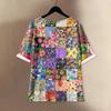 Women's Fashionable And Casual Shirt Half-sleeve Round Neck Print Cotton And Linen Blouse Top