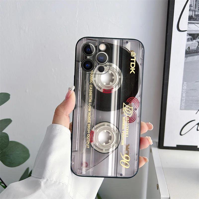 Vintage Music Tapes Cassette Phone Case for iPhone 11 15 Pro Max Case Coque 14 Plus 13 Pro 12 X XS XR 7 8 SE 2020 TPU Soft Cover