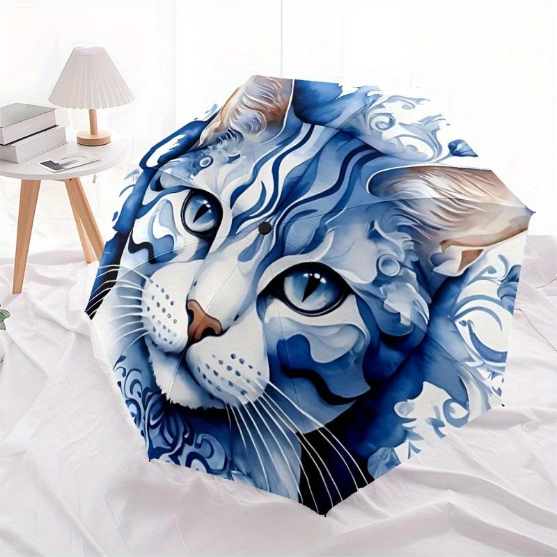 1pc Cat Blue Automatic Cute Umbrella High Quality Canopy, Portable Folding Umbrella with, Ideal Gift for - Travel, Everyday, Formal Events, Stylish Ac