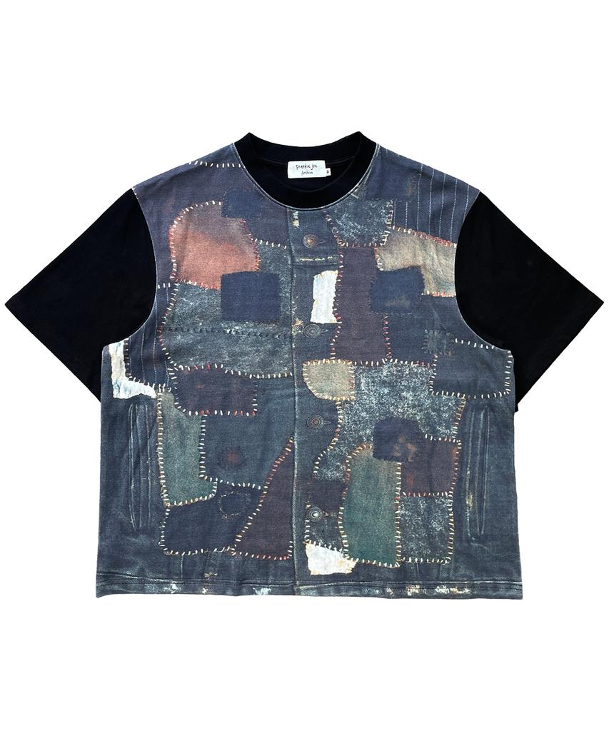 Peulaengkijyoakaibeu Patchwork Print Short Sleeve T-Shirt Black
