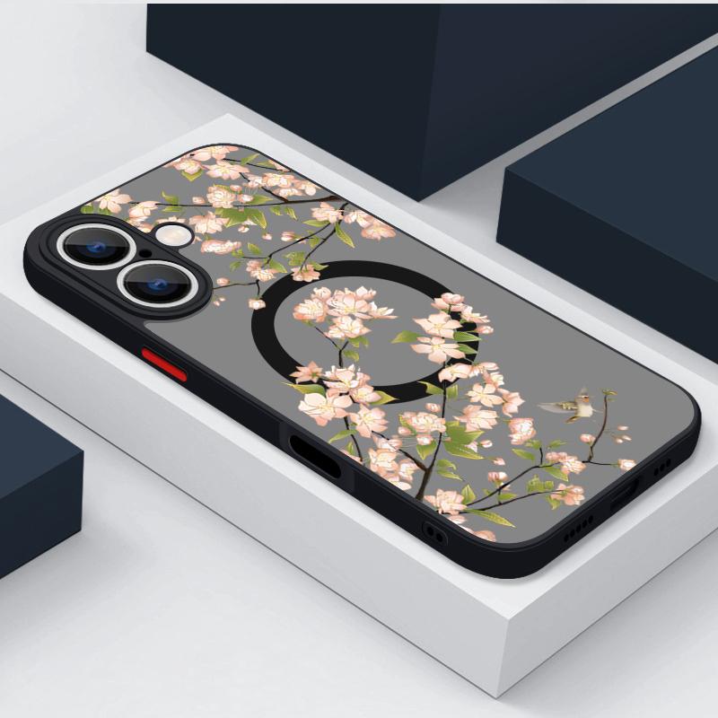 Magnetic Colorful Flower Phone Case For iPhone 15 16 Pro Max 14 13 12 Pro 11 For Magsafe Wireless Charge Soft Edge Acrylic Cover