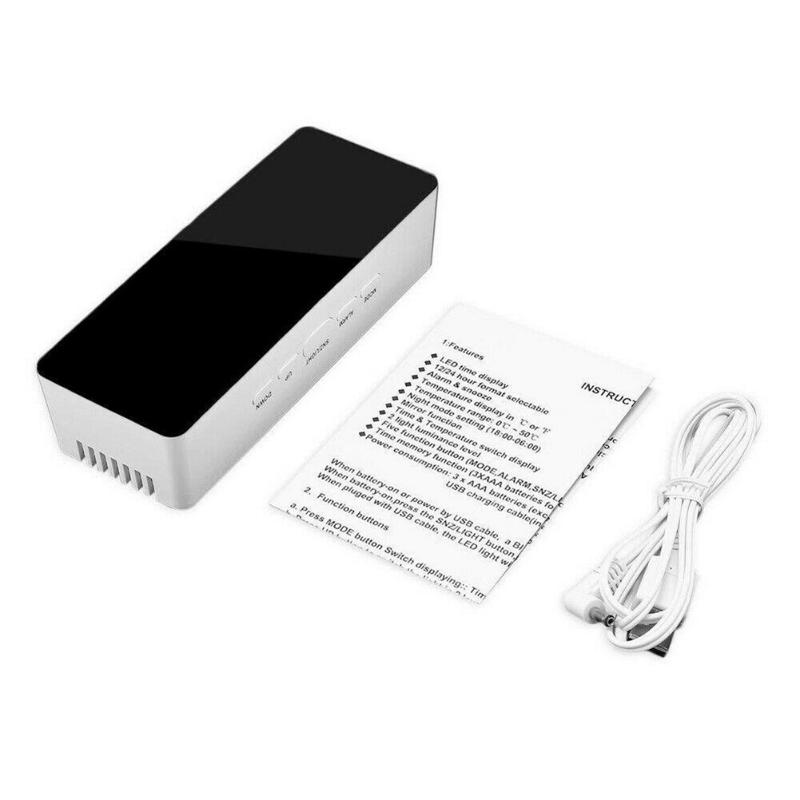 USB Power LED Digital Alarm Clock Thermometer Temperature Desk Clock Mirror Night Light Snooze Clock for Bedroom Office