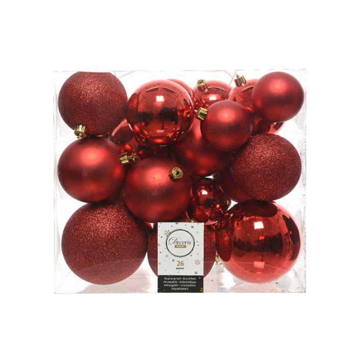 Julekuler - Decoris - 26 stk - Rød - Ø8 cm - Festlig dekorasjon