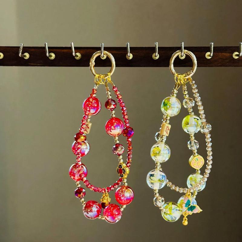 Light Luxury Crystal T-word Mobile Phone Chain Short Beaded Mobile Phone Lanyard Pearl Portable Lanyard Butterfly Internet Celebrity Women's Jewelry