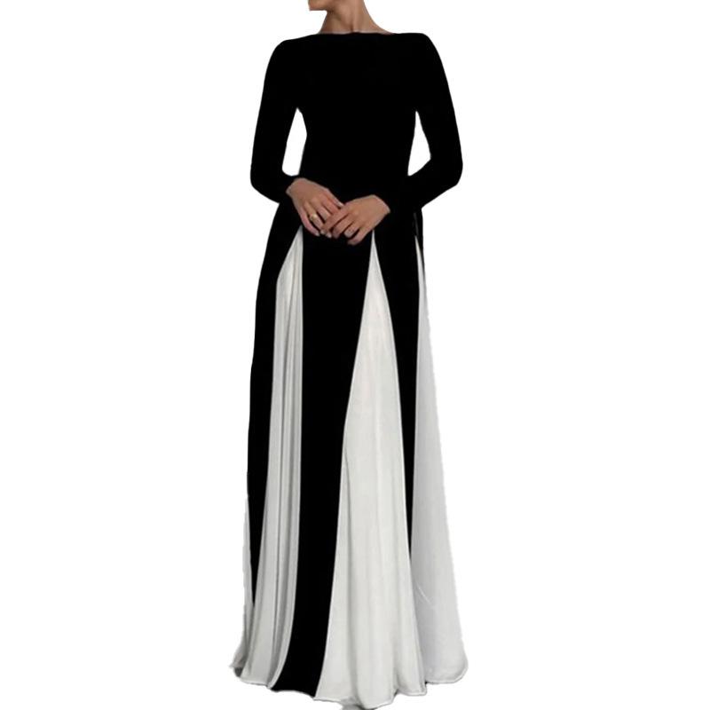 European & American Women's Color Block Loose Fit Waist-Cinched Vacation Dress
