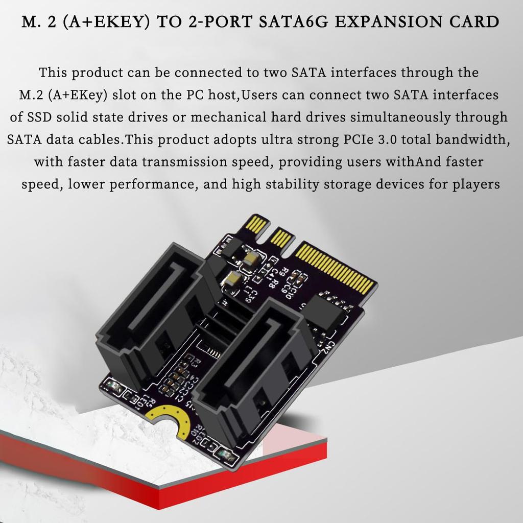 PCIe 3.0 M.2 NGFF A+E key to SATA adapter card (2 cards), 6Gbps, with JMB582 chip, for 2230 SSDs in PC servers.