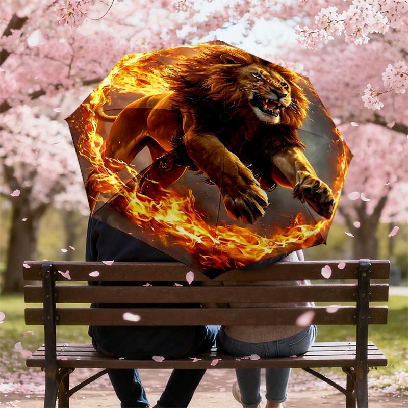 Flaming Lion: A Unique and Powerful Umbrella Design   Perfect for Outdoor Adventures, Auto Open/Close Functionality, Ideal As a Gift for Travel