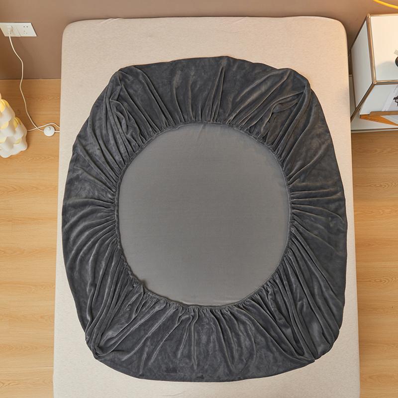 1 Pc Flannel Bed Sheet With Elastic Solid Color Warm  Fitted Sheet for Winter