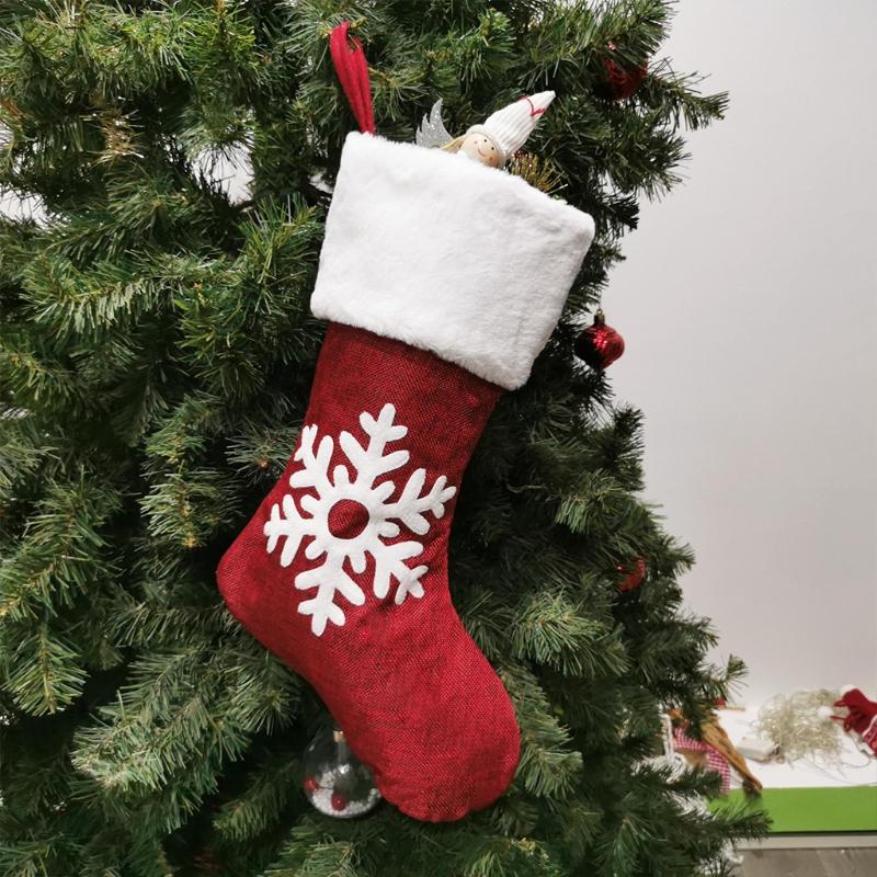 Christmas Stockings Hanging Socks Snowflake Elk Deer Tree Hanging Candy Gift Bag Xmas Tree Ornament Home Decorations