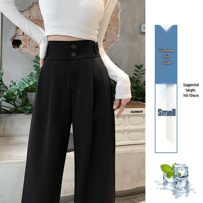 Pantaloni negri cu talie înaltă și picior larg pentru femei 2025: Subțiere, Drapat, Casual, Stil de primăvară/toamnă