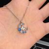 Korean New Butterfly Pendant Necklace for Women Fashion Sweet White Blue Zircon Moon Necklace Choker Chain Wedding Party Jewelry