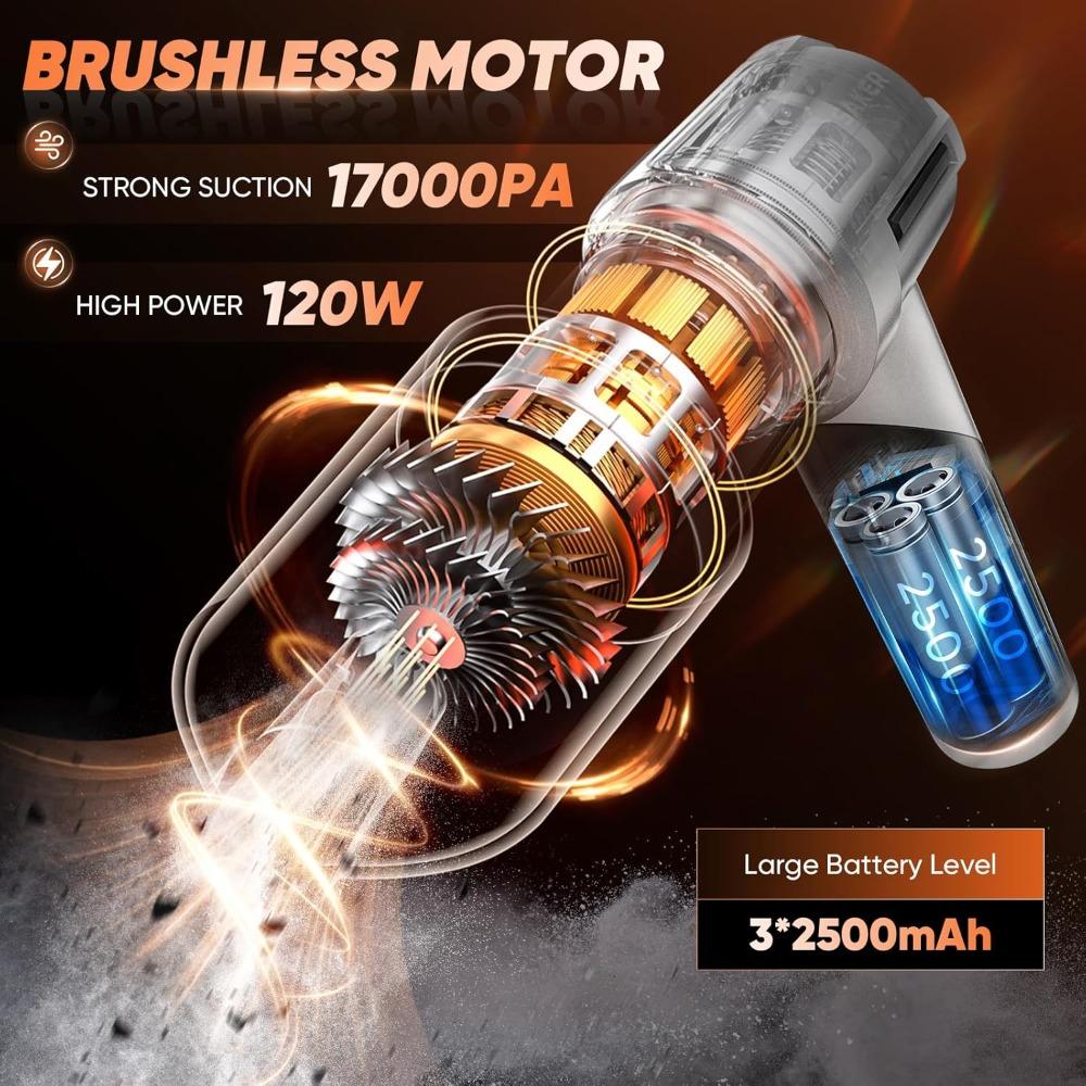 Saker Portable Handheld Vacuum Cordless Portable 17000PA Foldable Car Vacuum Cleaner Mini Dust Blower with Brushless Motor for O