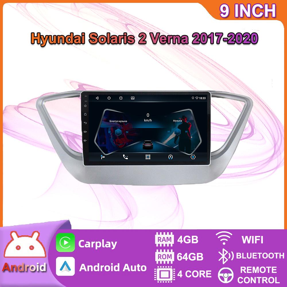 Android Carplay Auto For Hyundai Solaris 2 Verna 2017-2020 Car Radio Navigaion GPS Multimedia Video Player 2din Head Unit 4+64GB