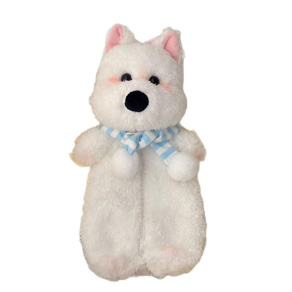 Cute Plush Dog Pen Case With Scarf Design For Girls And Students