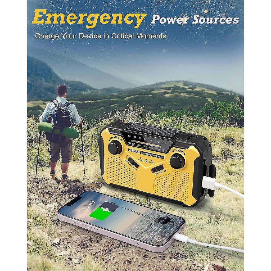 Radio Solare di Emergenza J-369 - Power Bank da 3000mAh, AM/FM, Manovella, Torcia, Lampada da Lettura, Allarme SOS per Sopravvivenza e Outdoor