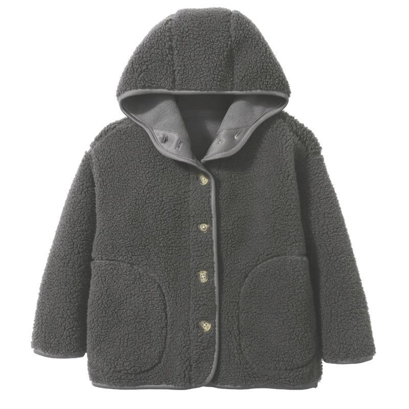

Детская куртка из овечьей шерсти, осенне-зимняя флисовая теплая с капюшоном, подростковая детская верхняя одежда из меха, повседневная одежда для детей 4-18 лет, верхняя одежда 110cm серый