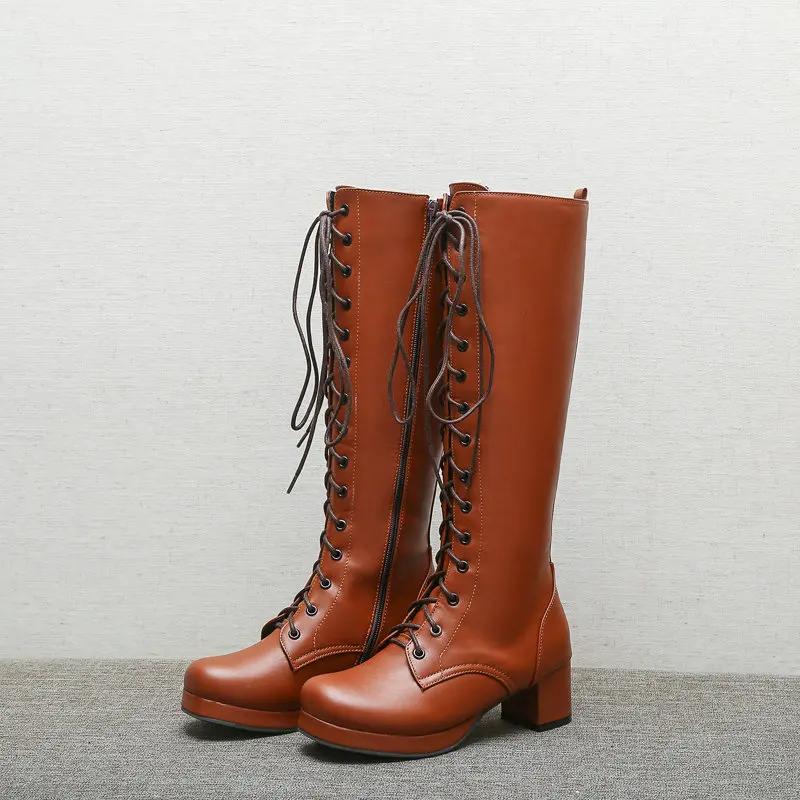 Woman Lovely Sweet Lace Up Purple Pink White Fashion Women'S High Knee Boots Winter Shoes Lolita Shoes Girls Boots