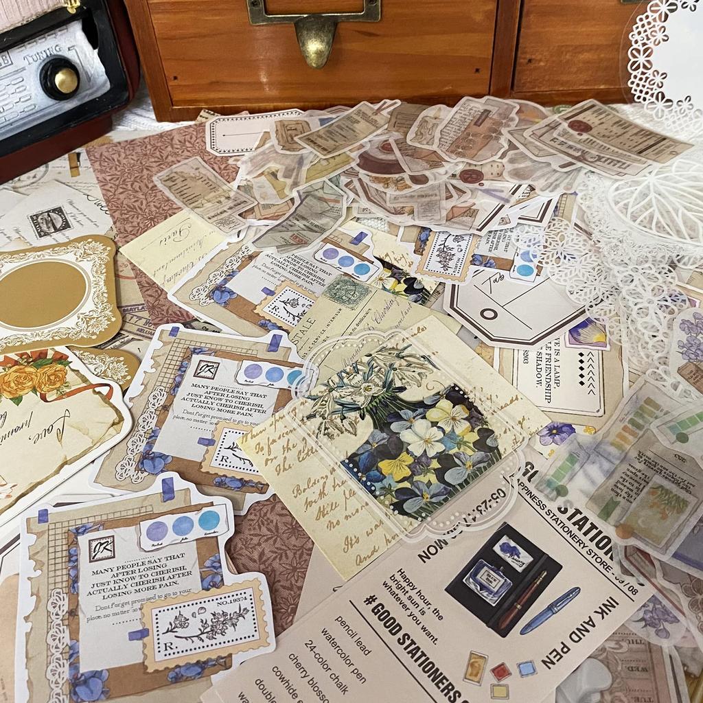Ta Merry Sticker Collage Material Flake Design Planner Large Retro Background Lots of Antique English Lace Assortment Stickers, Paper, Stickers,