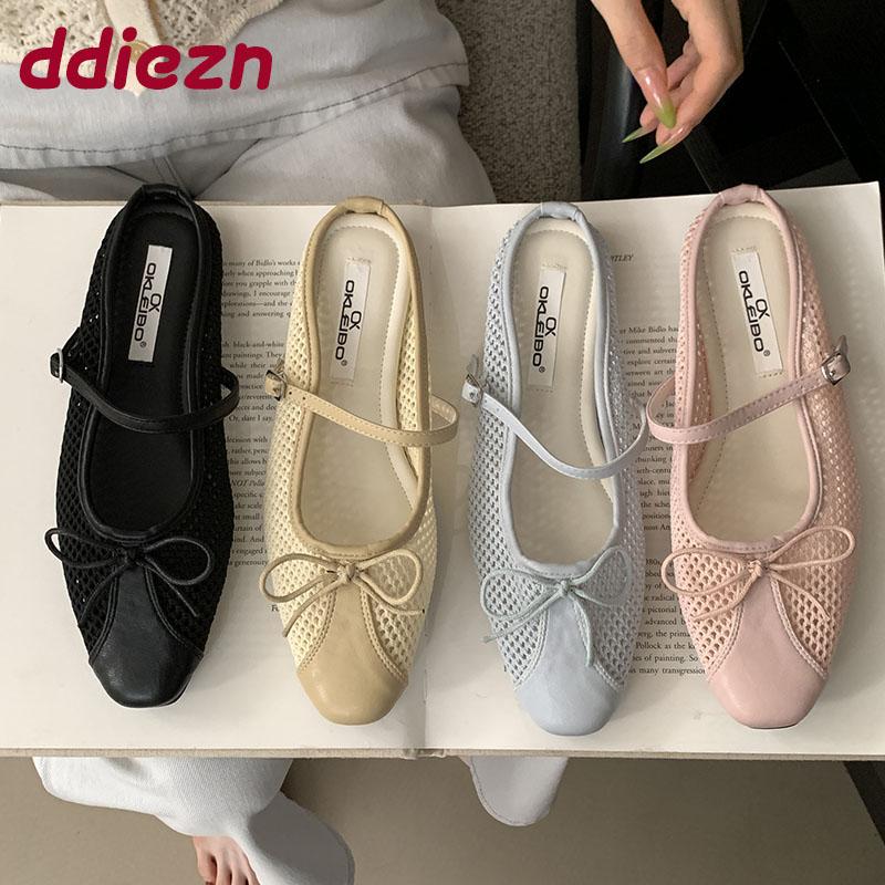 Fashion Female Slip On Footwear Ladies Flats Mary Janes Shoes Mesh Breathable Fashion Butterfly-Knot Women Flats Shoes Slides Mules