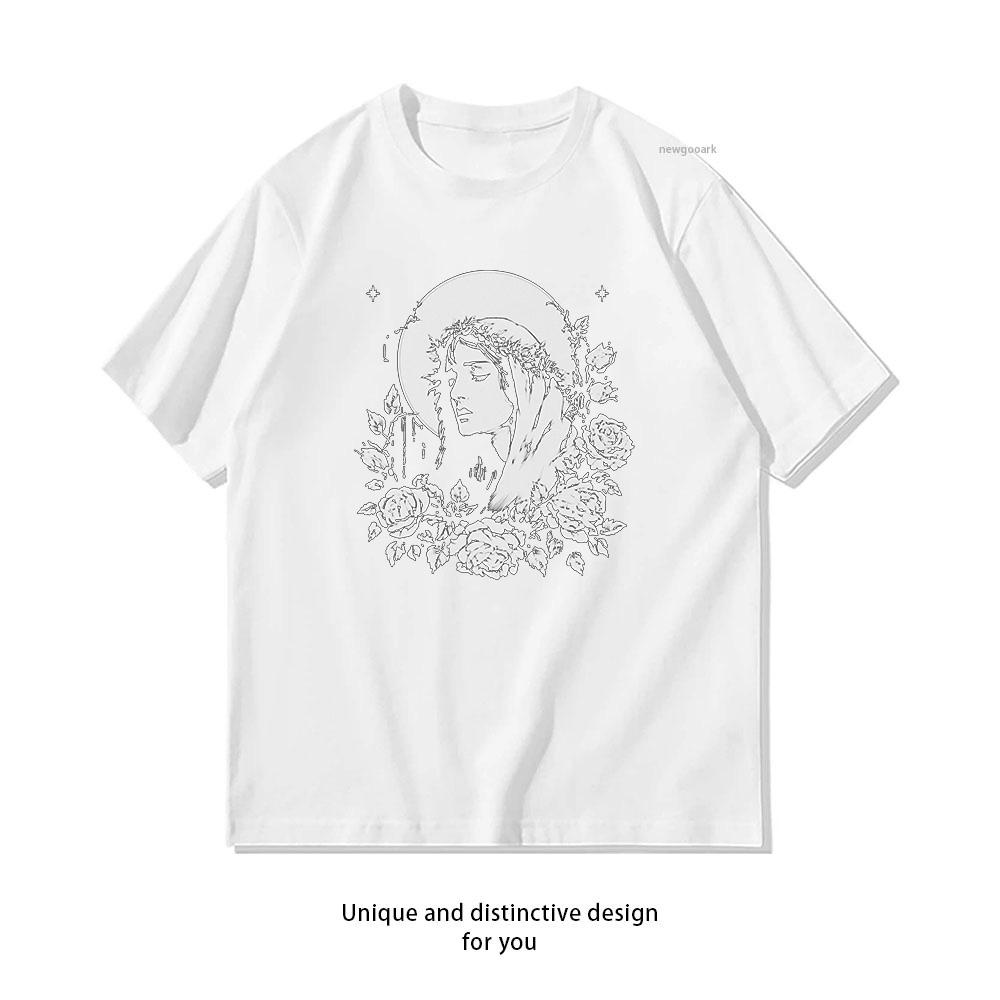 Virgin Mary Floral Crown Madonna Gothic Religious Shirt Woman Man Summer Cotton Graphic T Shirts Adult Oneck Shortsleev S
