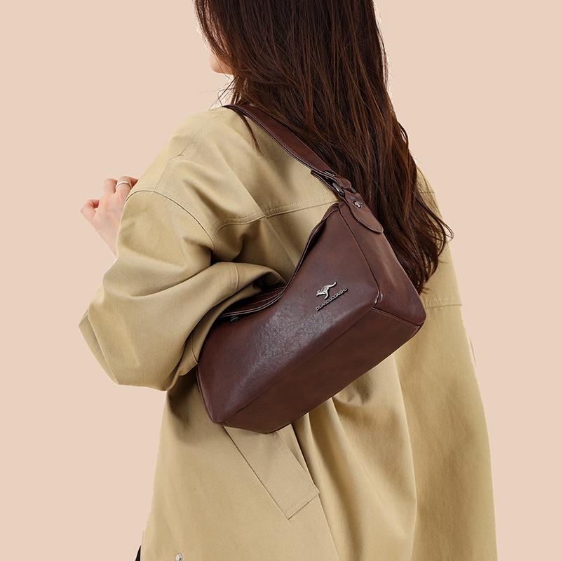 Modische Schultertasche aus Kunstleder, Damen Handtasche in Unifarbe, Retro Schultertasche, Umhängetasche mit mehreren Fächern, geeignet für den täglichen Gebrauch und zum Einkaufen