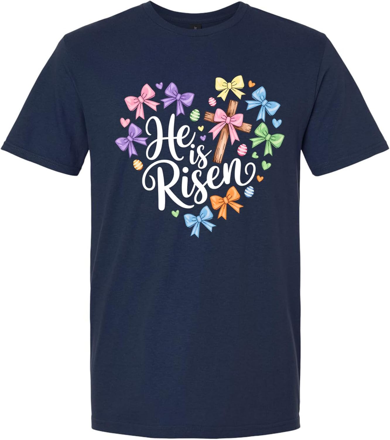 

He is Risen Easter Christian Shirt Cross Heart Bow Graphic Faith Tee Unisex T-Shirt 5XL різнокольоровий