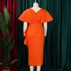 Elegant V Neck Dresses Women Summer Short Sleeve Ruffles Split Ankle Length Beaded Luxury Female Party Dress