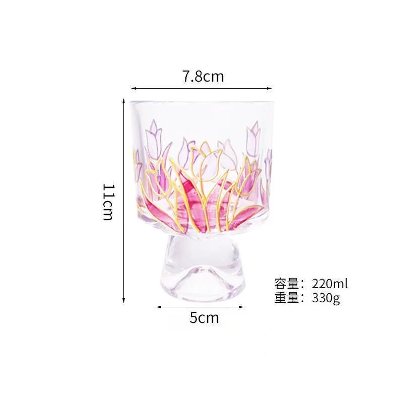 Křišťálový skleněný hrnek s rukojetí, trojrozměrně malovaný hrnek na červené a bílé víno, kreativní sklenice na kávu s motivem sněhové hory a tulipánu