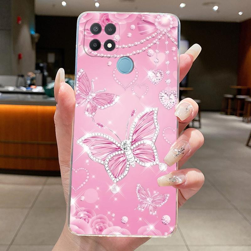 For Oppo A15 CPH2185 Case A15S CPH2179 Clear Fashion Butterfly Flowers Painted Soft TPU Back Cover For Oppo A15 A15S Phone Case