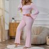 Women's Bell Sleeve Pajama Set: Sexy & Simple Long Sleeve Top with Bow and Long Pants