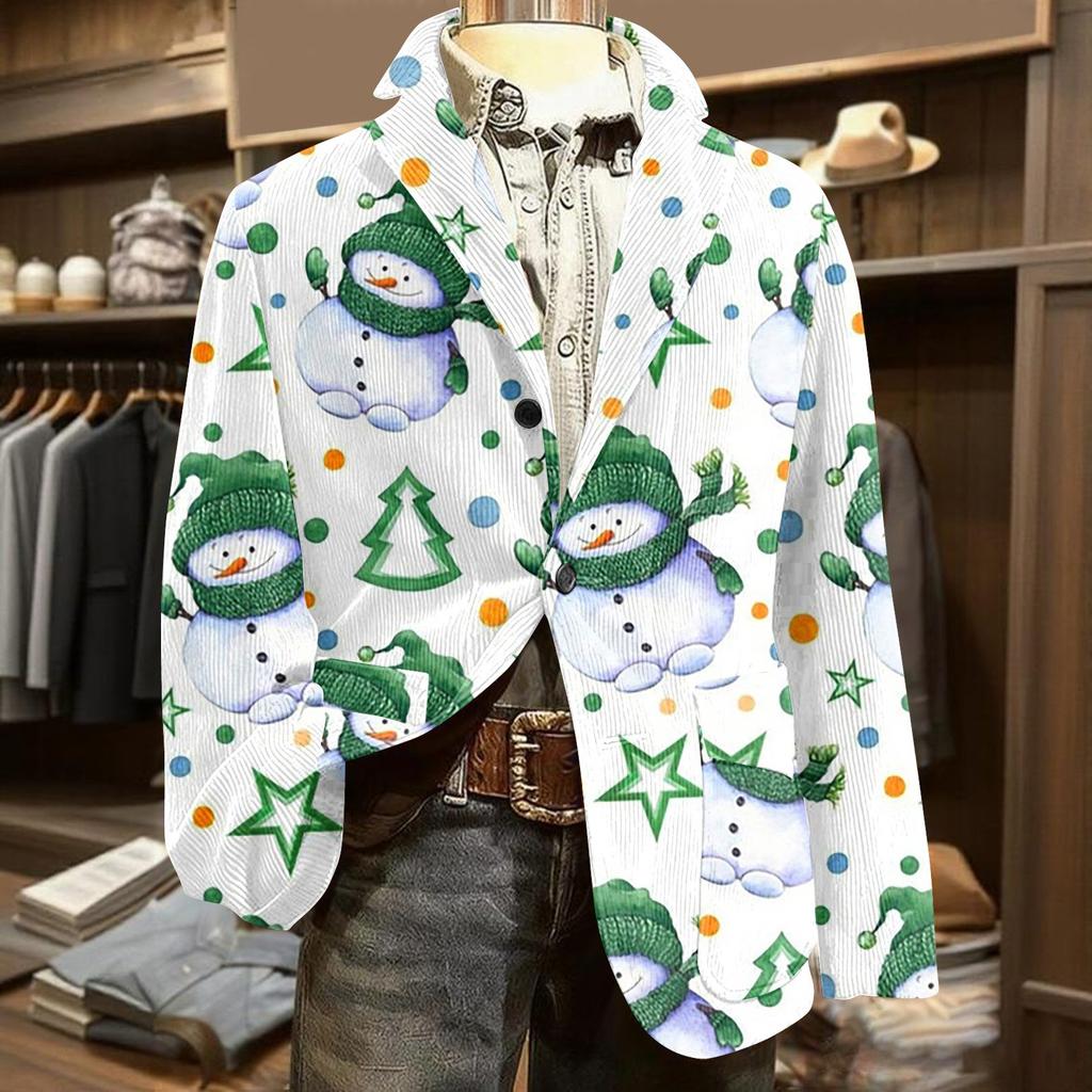 Men's Ugly Christmas Corduroy Warm Pocket Suit Jacket Cardigan Men's Casual Suit