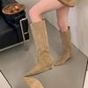 Heel pointed head suede thin tall knight boots women's small height increase long boots but knee pile long boots