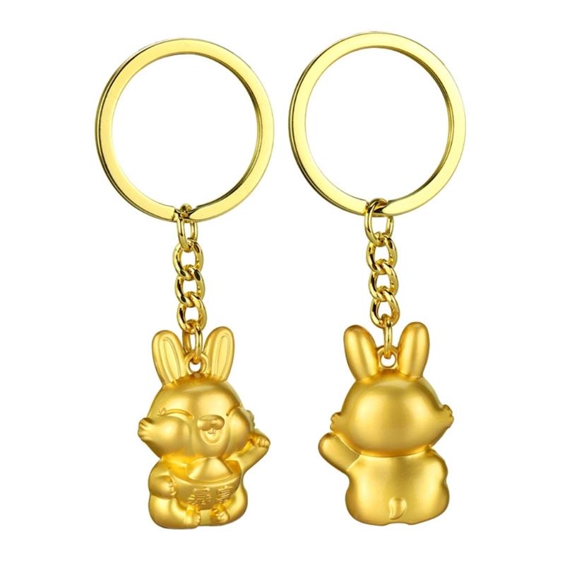 Golden-Rabbit Keychain Women Bag Pendent Car Keyring Lucky Rabbit Amulet-Jewelry Gifts Chinese New Year Mascot Zodiac
