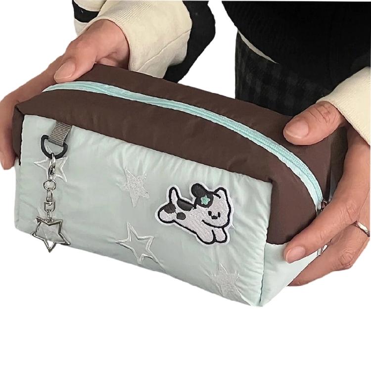 Embroidery Star Dog Pencil Bag High Capacity Polyester Fabric Pencil Case Travel Makeup Storage Bag for Student Women