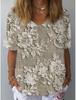 Summer V-neck 3D Floral Pattern Printed Top Fashionable Casual Short Sleeved Women's T-shirts