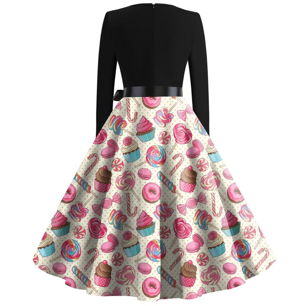 Love Print Flared Dress Women's Long Sleeve Dress Party Casual Dress Valentine's Day