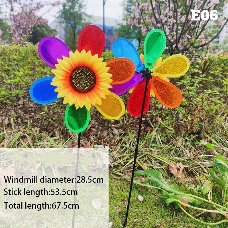 Colorful Sunflower Windmill Cartoon Six-Wheel Sequin Pinwheel Foldable Carry Windmill Camping Outdoor Toy Garden Yard Decoration