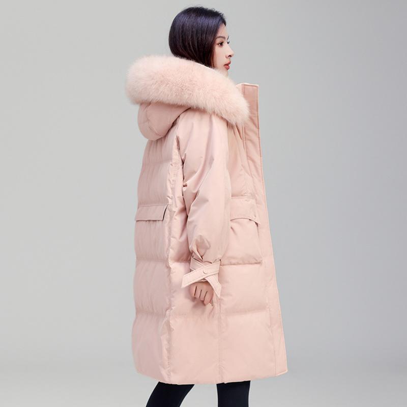 Winter women's down jacket medium and long loose big fox fur collar high-end duck down jacket