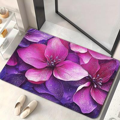 1 Pezzo Tappetini Porta con Motivo Fiori Viola Tappeti Cucina Antiscivolo Design Pop Tappeti Camera da Letto Tappetino Bagno Tappeto per Casa Lavandino Lavanderia Decorazione