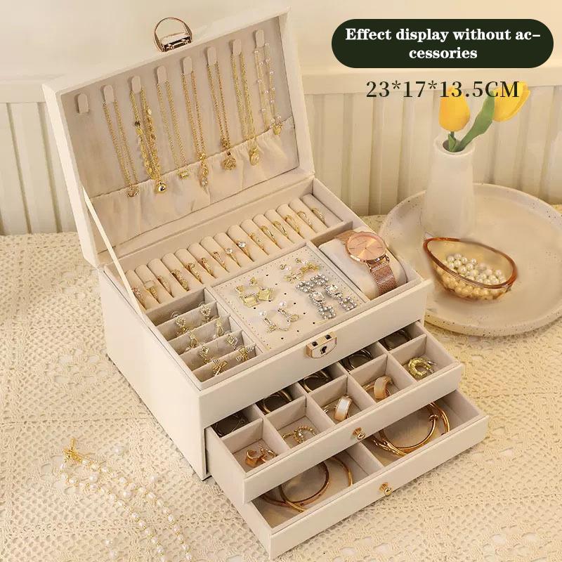 

Вместительные шкатулки для хранения ювелирных изделий из искусственной кожи, портативные дорожные органайзеры для ювелирных изделий, органайзеры для ожерелий, серег, колец белый