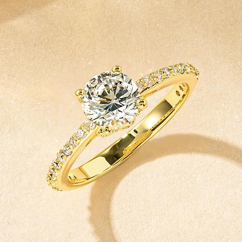 Rrjzz 14k Gold Plated Delicate Women s Ring 1CT Round Cut CZ Simulated Diamond Luxury Engagement Ring for Woman Jewellery Gifts 5