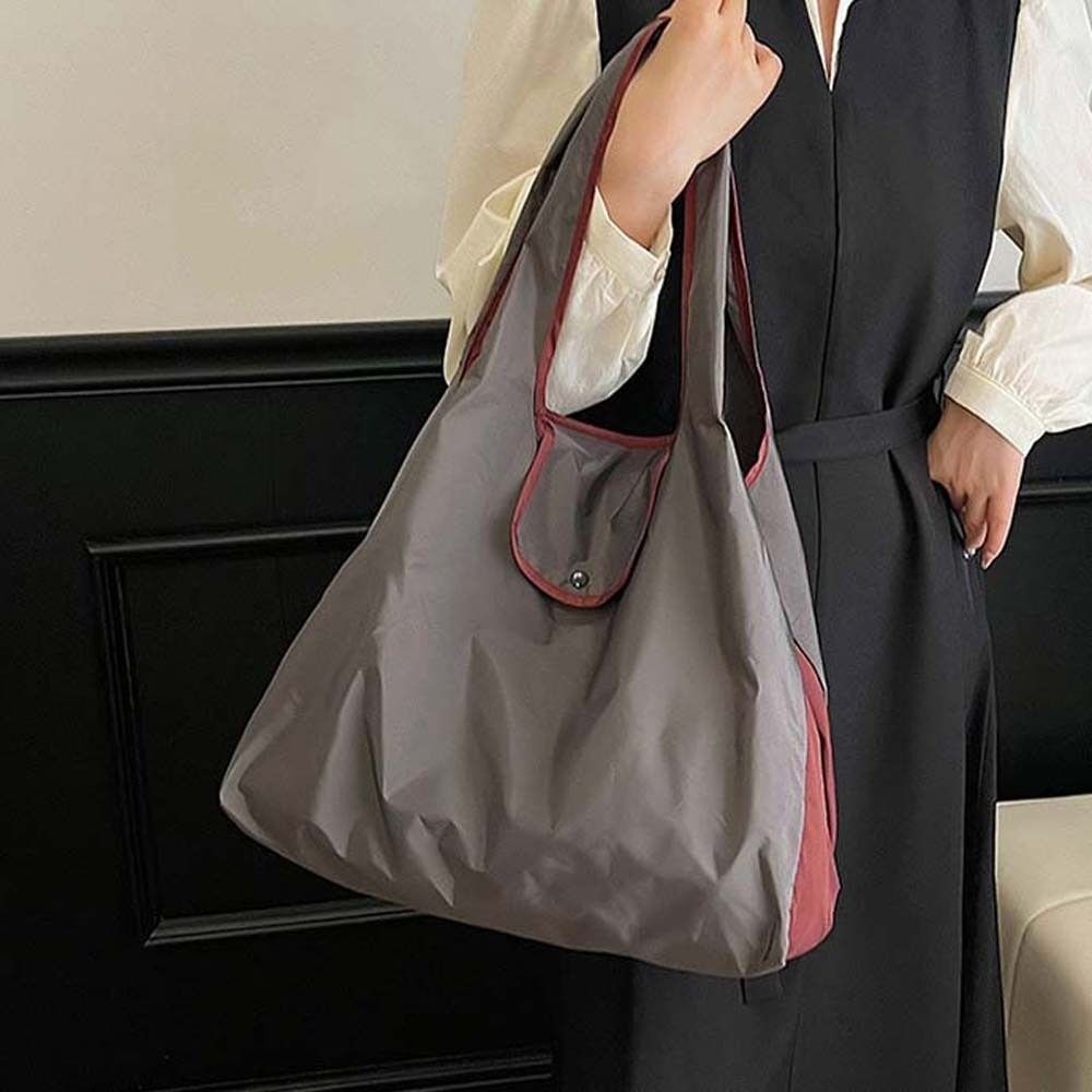 Large Capacity Foldable Shopping Pouch Multi-functional Contrast Color Shoulder Bag Supermarket