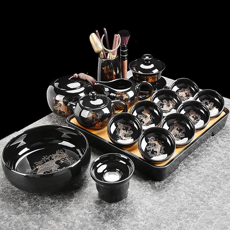Leinuo Black Glaze Koi 15-Piece Xishi Tea Set