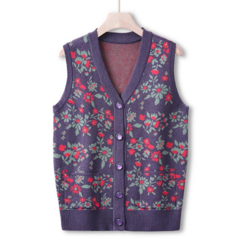 

Средний Бабушкин Осенний Свитер-Жилет Мамин Пакет Вязаный Свитер-Жилет Кардиган Топ Одежда для Пожилого Мужчины Пожилой Женщины 4XL (recommended 150-82.5 kg)