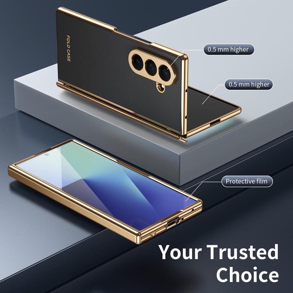 Samsung Z Fold7 Case: Foldable Electroplated Diamond Pattern, Plain Leather, Full Coverage for Fold6/5, Cross-border Compatibility.