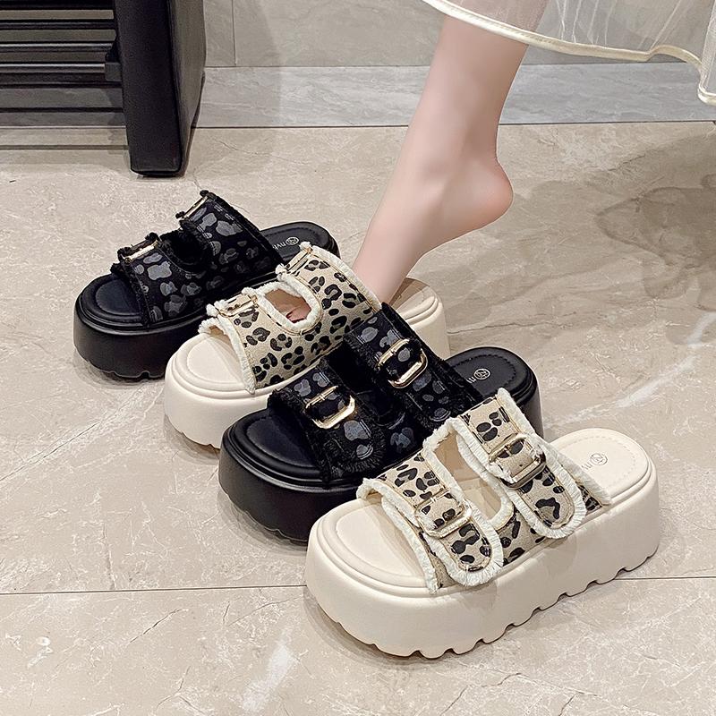 Aphixta 7.5cm High Heels Platform Sandals Slippers Women Slides Woman Shoes Wedge Slippers Buckle Beach Slides Shoes