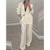 Women's Pants Suit Loose Solid Color Autumn Winter Long Sleeved Lapel Wide Leg Trousers Two Piece Set