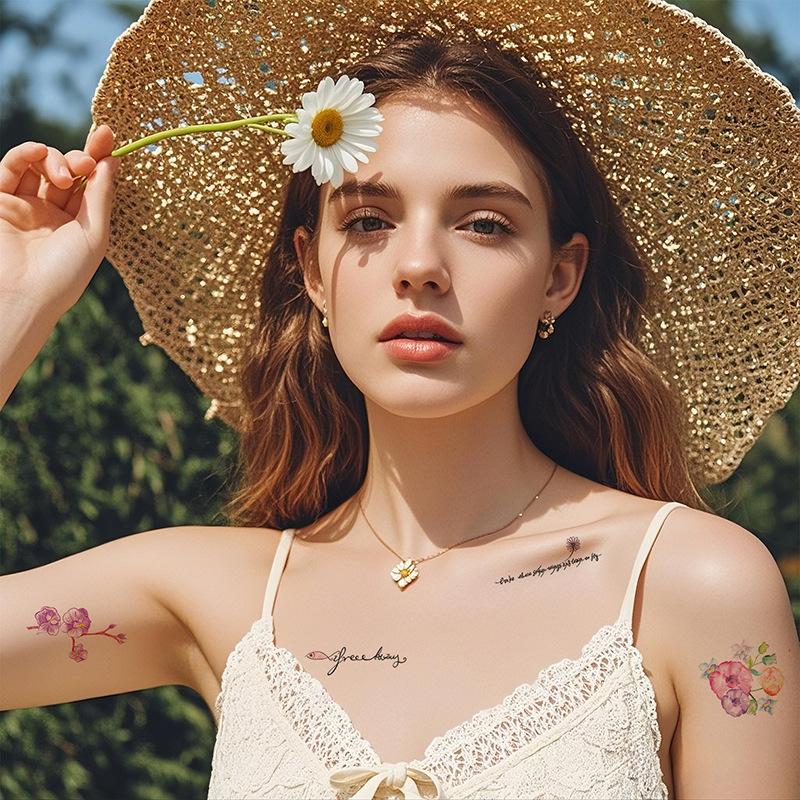 Cross Border New Small Fresh Color Hand-painted Flower Tattoo Sticker Waterproof Durable Wedding Photo Arm Decoration