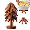5PCS Wooden Trivets For Hot Dishes Folding Tree Shape Pine Table Mat For Kitchen Counter Dishes Pots Pans Bowl Teapot Pad